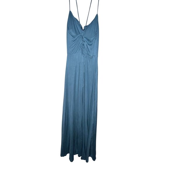 Halara Ribbed Cowl Neck Backless Crisscross Lace Up Party Dress Sz Medium Blue - Picture 8 of 9